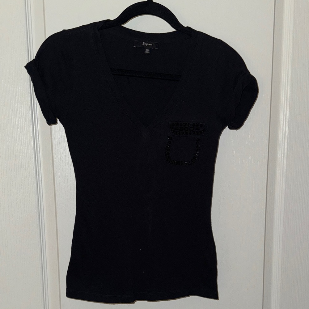 Express Black V-Neck Short Sleeve Top